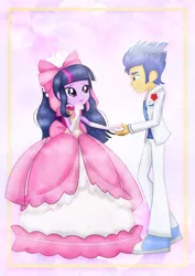 Size: 1600x2263 | Tagged: safe, artist:jucamovi1992, derpibooru import, flash sentry, twilight sparkle, human, equestria girls, clothes, couple, dress, female, flashlight, humanized, love, male, shipping, straight, tuxedo