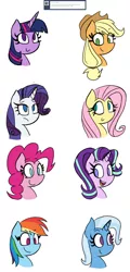 Size: 2000x4152 | Tagged: safe, artist:quarium, derpibooru import, applejack, fluttershy, pinkie pie, rainbow dash, rarity, starlight glimmer, trixie, twilight sparkle, earth pony, pegasus, pony, unicorn, ask, bust, female, mane six, mare, simple background, tumblr, white background