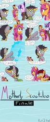 Size: 2000x4800 | Tagged: safe, artist:jake heritagu, derpibooru import, scootaloo, starlight glimmer, oc, oc:aero, oc:lightning blitz, pegasus, pony, comic:ask motherly scootaloo, baby, baby pony, cloak, clothes, colt, comic, dialogue, hairpin, male, motherly scootaloo, offspring, parent:derpy hooves, parent:oc:warden, parent:rain catcher, parent:scootaloo, parents:canon x oc, parents:catcherloo, parents:warderp, pony hat, scarf, speech bubble, sweatshirt