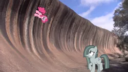 Size: 1918x1080 | Tagged: artist:didgereethebrony, australia, derpibooru import, in which pinkie pie forgets how to gravity, irl, marble pie, photo, pinkie being pinkie, pinkie physics, pinkie pie, ponies in real life, rock, safe, wave, wave rock