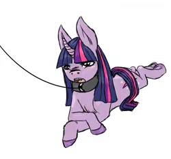 Size: 863x800 | Tagged: suggestive, artist:ferrettea, derpibooru import, twilight sparkle, collar, curved horn, female, femsub, image, leash, pet play, pettwi, png, submissive, tongue out