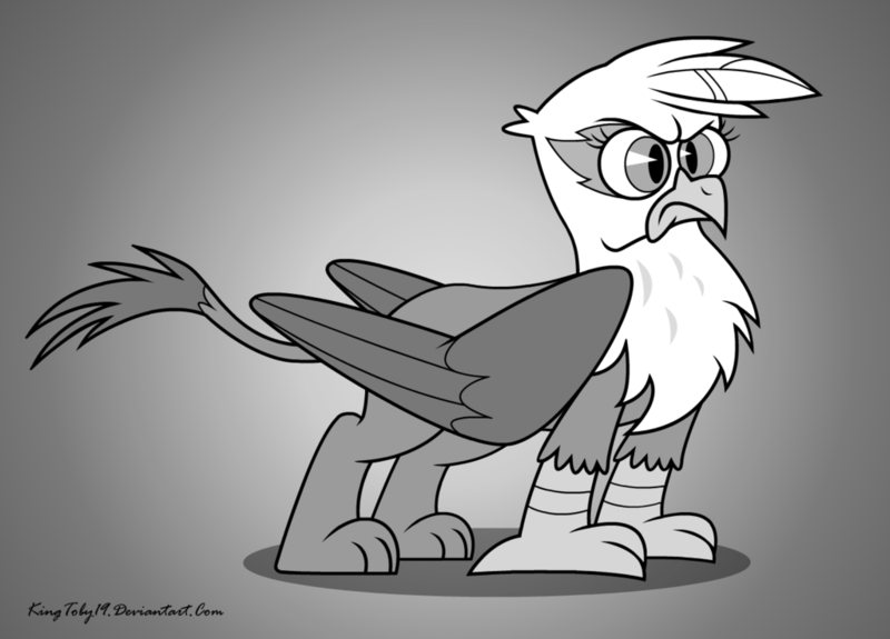 Size: 1024x736 | Tagged: safe, artist:kingtoby19, derpibooru import, gilda, gryphon, female, majestic, monochrome, old timey, solo, style emulation