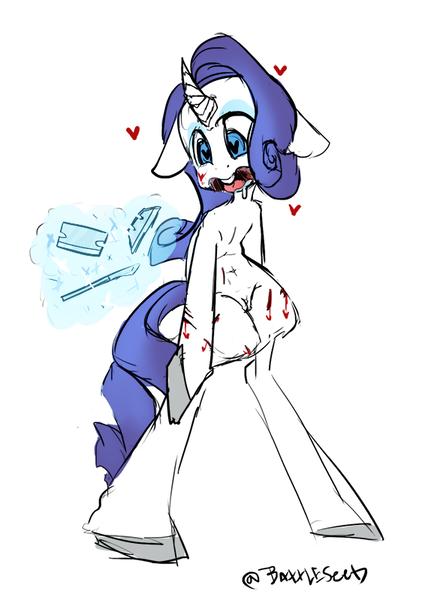 Size: 562x800 | Tagged: artist:ferrettea, blade, blood, derpibooru import, drool, grimdark, heart, rarity, razor, scalpel, self harm