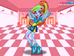 Size: 800x600 | Tagged: safe, artist:user15432, derpibooru import, rainbow dash, equestria girls, friendship games, clothes, pegasus wings, ponied up, pony ears, school outfit, school spirit, school uniform, shoes, sneakers, starsue, winged humanization, wings, wondercolts