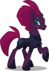 Size: 3418x5000 | Tagged: safe, artist:dashiesparkle, derpibooru import, tempest shadow, pony, unicorn, my little pony: the movie, absurd resolution, armor, broken horn, eye scar, female, looking at you, mare, one hoof raised, pretty pretty tempest, raised hoof, scar, simple background, smiling, solo, transparent background, vector, when she smiles