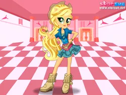 Size: 800x600 | Tagged: safe, artist:user15432, derpibooru import, applejack, human, equestria girls, friendship games, boots, bracelet, clothes, cowboy hat, hat, jewelry, ponied up, pony ears, school outfit, school spirit, school uniform, shoes, starsue, wondercolts