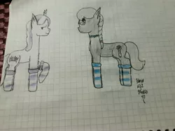 Size: 4128x3096 | Tagged: safe, artist:yara-art-studio10, derpibooru import, diamond tiara, silver spoon, earth pony, pony, clothes, female, filly, glasses, graph paper, lined paper, photo, socks, striped socks, traditional art