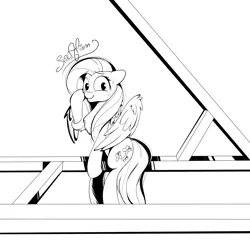 Size: 3000x3000 | Tagged: safe, artist:saralien, derpibooru import, fluttershy, pegasus, pony, black and white, cute, female, grayscale, high res, mare, monochrome, smiling, solo, sweat