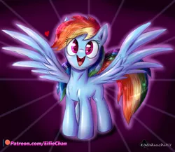 Size: 3000x2600 | Tagged: safe, artist:katakiuchi4u, derpibooru import, rainbow dash, pegasus, pony, cute, dashabetes, female, happy, heart, looking at you, mare, open mouth, patreon, patreon logo, smiling, solo, spread wings, sunburst background, wings