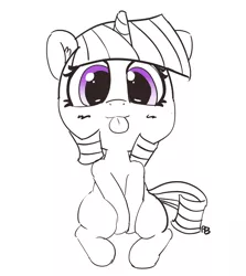 Size: 1280x1438 | Tagged: safe, artist:pabbley, derpibooru import, twilight sparkle, pony, unicorn, 30 minute art challenge, :p, cute, ear fluff, female, filly, filly twilight sparkle, looking at you, partial color, silly, sitting, smiling, solo, tongue out, twiabetes, younger