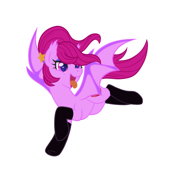 Size: 2048x2048 | Tagged: safe, artist:myhandsarecrazy, derpibooru import, oc, oc:asmudera, unofficial characters only, bat pony, pony, bat pony oc, clothes, female, heart eyes, mare, open mouth, simple background, socks, solo, tongue out, transparent background, wingding eyes