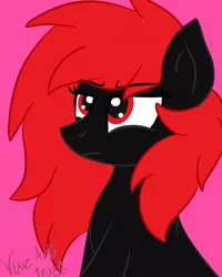 Size: 768x960 | Tagged: safe, anonymous artist, derpibooru import, oc, oc:milly scratch, unofficial characters only, pegasus, pony, annoyed, eyelashes, red and black oc, red eyes, red hair, serious, serious face