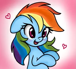 Size: 613x556 | Tagged: safe, artist:danger-dashz, derpibooru import, rainbow dash, pony, blushing, bust, cute, dashabetes, female, floppy ears, happy, heart, mare, open mouth, smiling, solo