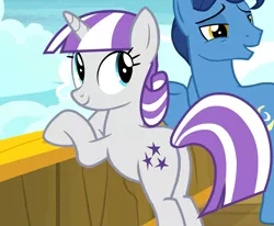 Size: 1012x834 | Tagged: safe, derpibooru import, screencap, night light, twilight velvet, pony, unicorn, once upon a zeppelin, bipedal, bipedal leaning, cute, female, leaning, lidded eyes, looking back, male, mare, plot, solo focus, stallion, velvetbetes