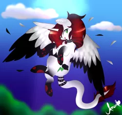 Size: 1024x970 | Tagged: safe, artist:anasflow, derpibooru import, oc, oc:acid dash, unofficial characters only, alicorn, pony, colored wings, female, flying, mare, multicolored wings, solo