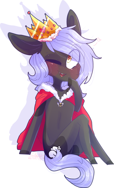 Size: 2431x3999 | Tagged: safe, artist:emily-826, derpibooru import, oc, oc:cloudy night, unofficial characters only, pegasus, pony, clothes, crown, female, high res, jewelry, mare, one eye closed, regalia, robe, simple background, solo, transparent background