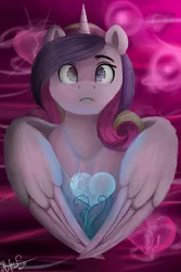 Size: 2000x3000 | Tagged: safe, artist:amywhooves, derpibooru import, princess cadance, alicorn, pony, crossover, female, heart, looking at you, mare, musical, the master and margarita