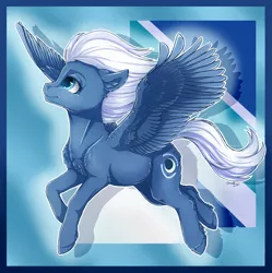 Size: 4271x4291 | Tagged: safe, artist:gaelledragons, derpibooru import, night glider, pegasus, pony, abstract background, absurd resolution, chest fluff, cute, ear fluff, female, floppy ears, fluffy, flying, lidded eyes, looking up, mare, shoulder fluff, smiling, solo, spread wings, unshorn fetlocks, wing fluff, wings