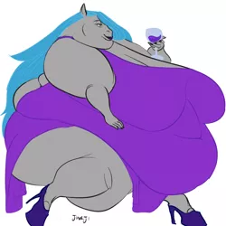 Size: 1000x1000 | Tagged: alcohol, anthro, anthro oc, artist:jinenji89, artist:thalane.dragonness, bbw, breasts, clothes, derpibooru import, dress, fat, female, glass, morbidly obese, obese, oc, oc:shadow melody, solo, suggestive, unofficial characters only, wine, wine glass