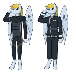 Size: 1800x1700 | Tagged: anthro, anthro oc, artist:daf, artist:niccosaint, bodysuit, clothes, collaboration, derpibooru import, jumpsuit, male, military, military uniform, oc, oc:cutting chipset, pegasus, safe, salute, simple background, transparent background, unguligrade anthro, uniform, unofficial characters only