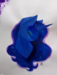 Size: 1024x1365 | Tagged: safe, artist:lilrandum, derpibooru import, princess luna, alicorn, pony, bust, painting, portrait, solo, traditional art