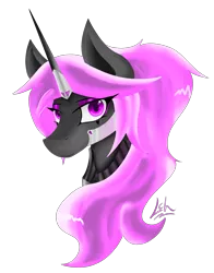 Size: 2049x2617 | Tagged: safe, artist:lacunah, derpibooru import, oc, oc:midnight solace, unofficial characters only, alicorn, pony, bust, female, horn, lineless, mare, portrait, simple background, smiling, solo, transparent background, wings