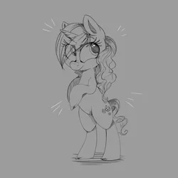 Size: 1660x1660 | Tagged: safe, artist:dapurpleheart, derpibooru import, sweet biscuit, pony, unicorn, adorabiscuit, bipedal, cute, female, gray background, grayscale, mare, monochrome, simple background, solo
