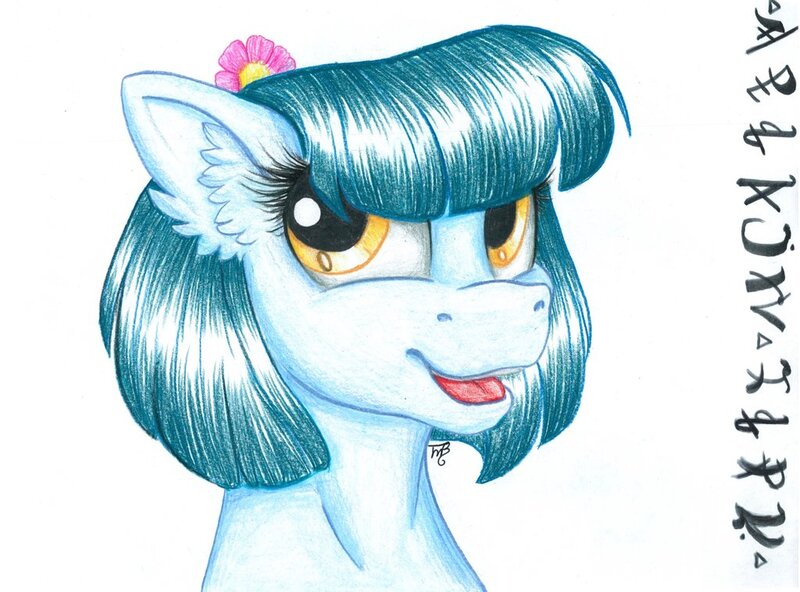 Size: 1024x758 | Tagged: safe, artist:tillie-tmb, derpibooru import, oc, oc:meadow lark, unofficial characters only, earth pony, pony, bust, female, mare, portrait, solo, traditional art, written equestrian