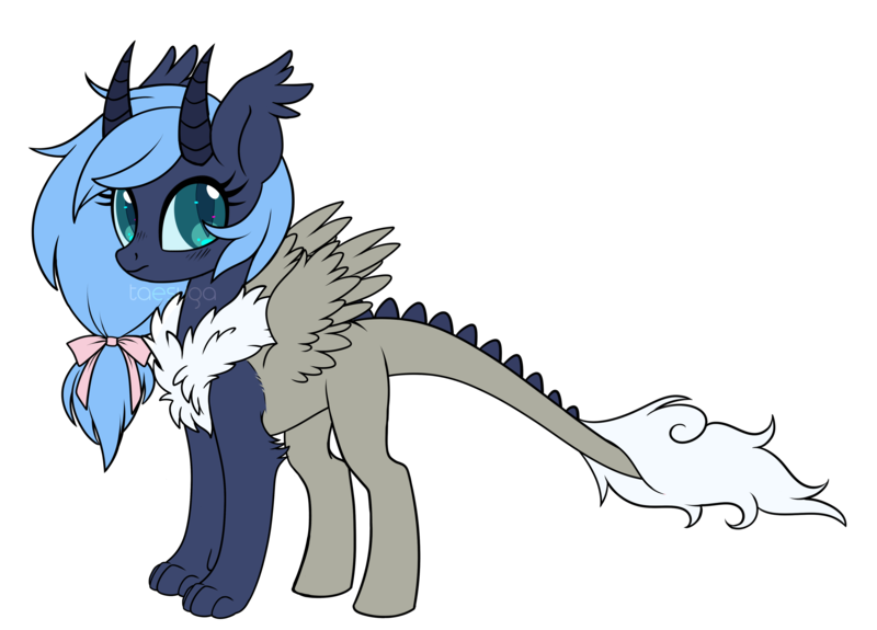 Size: 5300x3811 | Tagged: safe, artist:hawthornss, derpibooru import, oc, oc:polar axis, oc:princess polar axis, unofficial characters only, draconequus, dracony, hybrid, chest fluff, ear fluff, horns, interspecies offspring, looking at you, next generation, offspring, parent:discord, parent:princess luna, parents:lunacord, paws, simple background, solo, transparent background