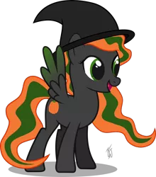 Size: 2678x3049 | Tagged: safe, artist:mlp-scribbles, derpibooru import, oc, oc:pumpkin, unofficial characters only, pegasus, pony, female, happy, hat, high res, inkscape, mare, multicolored hair, multicolored mane, multicolored tail, open mouth, ponyscape, simple background, solo, transparent background, vector, witch hat