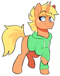 Size: 637x800 | Tagged: safe, artist:deerspit, derpibooru import, oc, oc:jai heart, unofficial characters only, unicorn, 2018 community collab, derpibooru community collaboration, clothes, hoodie, simple background, solo, transparent background