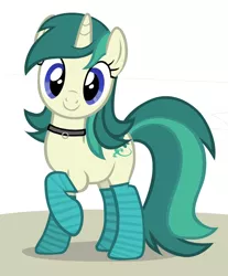 Size: 2432x2944 | Tagged: safe, artist:astringe, artist:tyamat, derpibooru import, edit, oc, oc:spring starflower, unofficial characters only, pony, unicorn, choker, clothes, cute, female, male to female, recolor, simple background, smiling, socks, striped socks, trans girl, transgender, white background