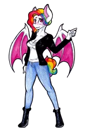 Size: 2296x3448 | Tagged: safe, artist:mscolorsplash, derpibooru import, oc, unofficial characters only, anthro, bat pony, plantigrade anthro, solo, traditional art