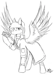 Size: 2057x2785 | Tagged: artist:lacunah, clothes, derpibooru import, fallout equestria, oc, oc:crestfallen, safe, sketch, solo, unofficial characters only, wingblade