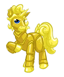 Size: 1677x2000 | Tagged: safe, artist:texasuberalles, derpibooru import, oc, oc:golden folly, unofficial characters only, golem, pony, robot, unicorn, 2018 community collab, derpibooru community collaboration, looking at you, raised hoof, simple background, solo, transparent background