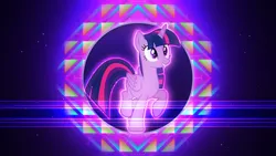 Size: 3840x2160 | Tagged: safe, artist:game-beatx14, artist:illumnious, derpibooru import, edit, twilight sparkle, twilight sparkle (alicorn), alicorn, pony, 4k, female, mare, raised hoof, smiling, solo, standing, wallpaper, wallpaper edit