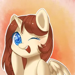 Size: 664x664 | Tagged: safe, artist:leafywind, derpibooru import, oc, unofficial characters only, alicorn, pony, alicorn oc, bust, female, mare, one eye closed, open mouth, portrait, solo, wink