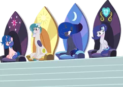 Size: 1024x730 | Tagged: alicorn, alicorn oc, alicorn thrones, artist:skystar20, derpibooru import, draconequus, draconequus oc, hybrid, interspecies offspring, oc, oc:chaotic illusion, oc:crystals, oc:midnight, oc:skyla, offspring, parent:discord, parent:flash sentry, parent:king sombra, parent:princess cadance, parent:princess celestia, parent:princess luna, parents:dislestia, parents:flashlight, parent:shining armor, parents:lumbra, parents:shiningcadance, parent:twilight sparkle, safe, simple background, transparent background, unofficial characters only