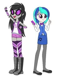 Size: 466x604 | Tagged: safe, artist:selenaede, artist:selkina2000, derpibooru import, octavia melody, vinyl scratch, equestria girls, alternate hairstyle, alternate universe, base used, boots, bowtie, bracelet, clothes, clothes swap, female, flats, glasses, gloves, jewelry, pantyhose, personality swap, rocktavia, role reversal, shoes, shorts, skirt, socks, stockings, striped socks, sunglasses, thigh highs, vinyl class