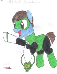 Size: 2550x3300 | Tagged: safe, artist:aridne, derpibooru import, ponified, pony, dc comics, green lantern, hal jordan, solo, traditional art