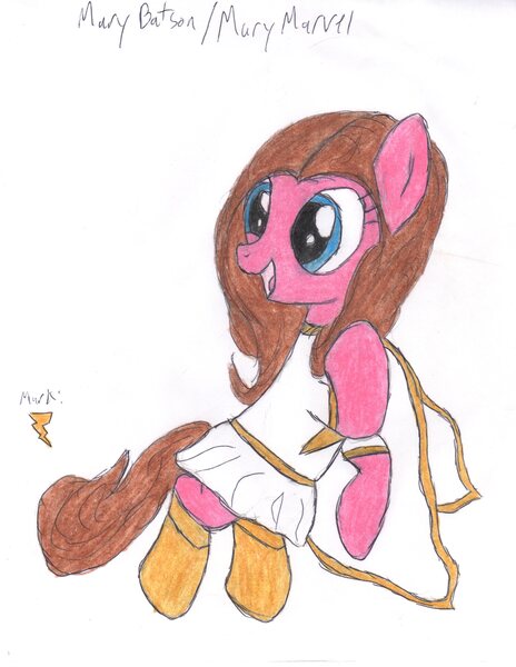 Size: 2550x3300 | Tagged: safe, artist:aridne, derpibooru import, ponified, pony, dc comics, mary marvel, solo, traditional art