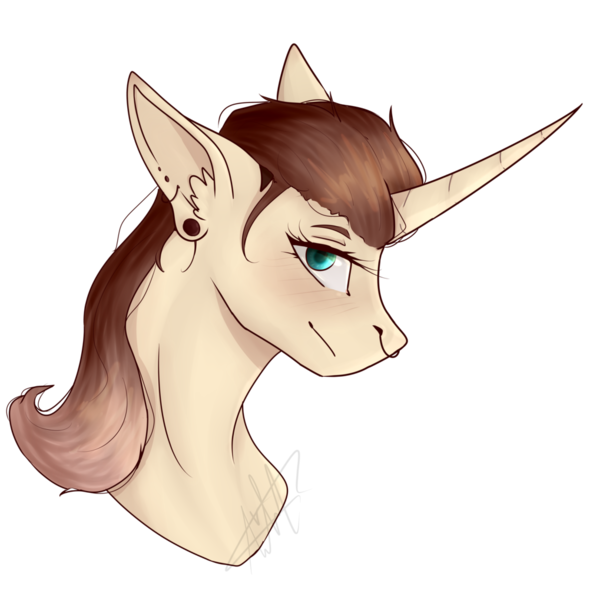 Size: 1024x1019 | Tagged: safe, artist:lastaimin, derpibooru import, oc, unofficial characters only, unicorn, bust, curved horn, female, mare, portrait, simple background, solo, transparent background