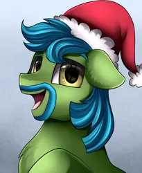Size: 1446x1764 | Tagged: artist:pridark, bust, christmas, commission, derpibooru import, facial hair, happy, hat, holiday, looking at you, male, oc, oc:lupin quill, portrait, safe, santa hat, smiling, solo, stallion, unofficial characters only