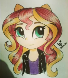 Size: 1536x1756 | Tagged: safe, artist:andy-lobart7, derpibooru import, sunset shimmer, equestria girls, doll, equestria girls minis, solo, toy, traditional art