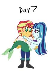 Size: 770x1038 | Tagged: safe, artist:bigpurplemuppet99, derpibooru import, sonata dusk, sunset shimmer, equestria girls, female, lesbian, shipping, sunata, the little mermaid