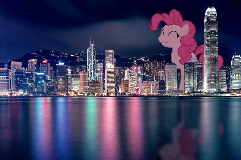 Size: 3840x2560 | Tagged: safe, artist:slb94, derpibooru import, pinkie pie, pony, city, giant pony, hong kong, irl, macro, photo, ponies in real life