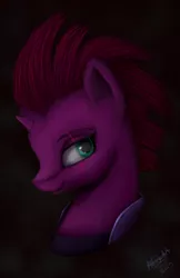 Size: 1024x1583 | Tagged: safe, artist:allforyouart, derpibooru import, tempest shadow, pony, unicorn, my little pony: the movie, armor, broken horn, bust, eye scar, portrait, scar, scar on the wrong side, smiling, solo, when she smiles