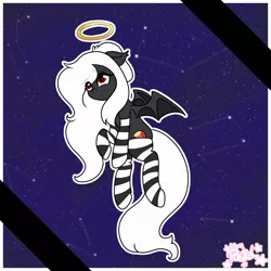 Size: 3000x3000 | Tagged: safe, artist:pastel-pony-princess, derpibooru import, oc, oc:midnight ruby, unofficial characters only, bat pony, pony, clothes, constellation, female, halo, mare, night, rest in peace, socks, solo, starry night, stars, striped socks