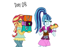 Size: 1124x710 | Tagged: safe, artist:bigpurplemuppet99, derpibooru import, sonata dusk, sunset shimmer, equestria girls, female, food, lesbian, shipping, simple background, sonataco, sunata, taco, transparent background