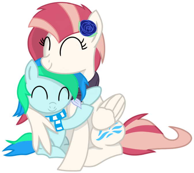 Size: 2242x2000 | Tagged: safe, artist:toyminator900, derpibooru import, edit, oc, oc:aureai, oc:cyan lightning, unofficial characters only, pegasus, pony, unicorn, clothes, colt, female, hug, male, mare, scarf, simple background, transparent background, winghug